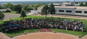 GOAL staff at their annual forum. Bird's eye view from drone. 